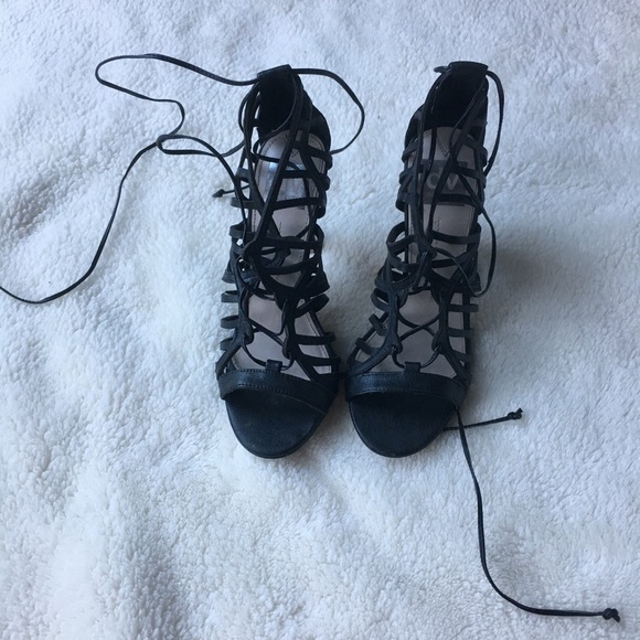 Dolce Vita Black Lace Up Heels - Picture 1 of 6